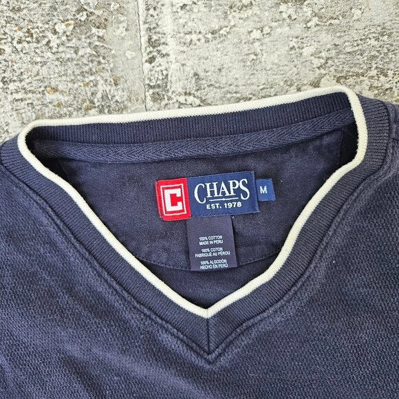 Chaps Men Sweat Shirt Long Sleeve V Neck T Shirt Navy Blue Cotton Top Size M - Picture 6 of 9